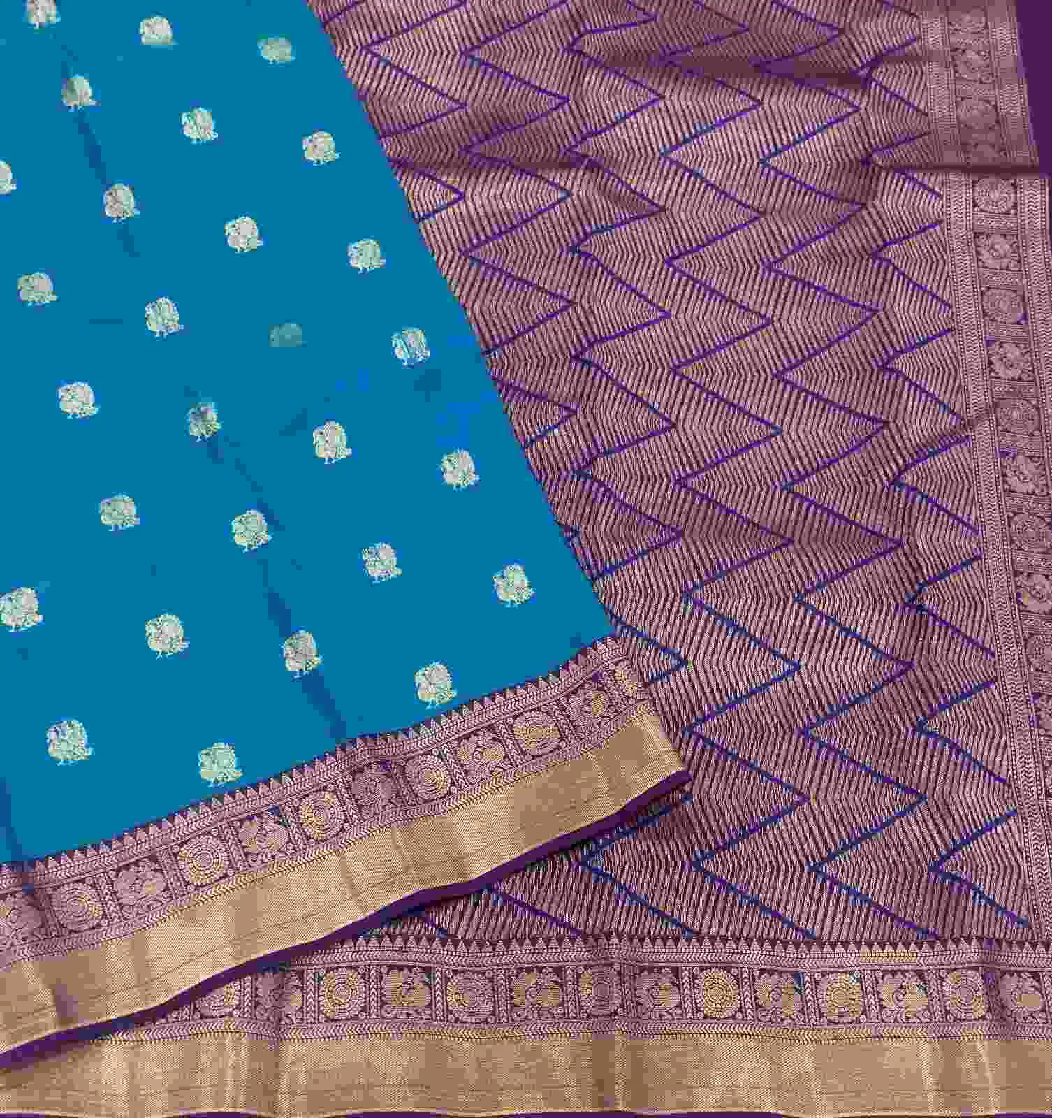 Royal Blue Vanki Zigzag Zari Kanchipuram Silk Saree